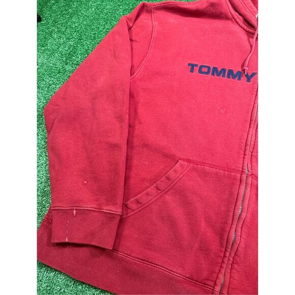 Vintage‎ Y2K Tommy Hilfiger Spell-out Red zip up hooded Jacket - Picture 2 of 9